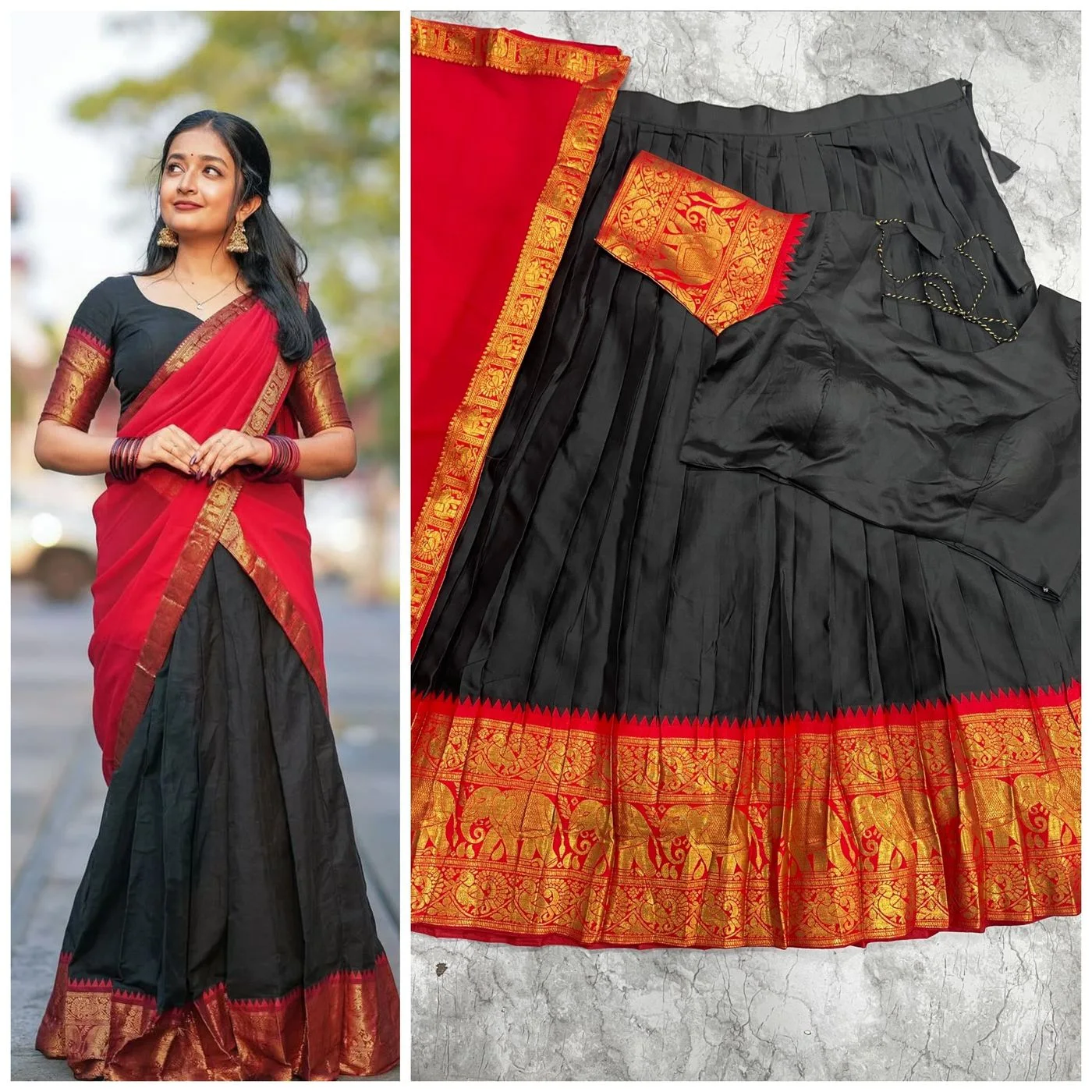 Tryloom Crimson Noir Kanjivaram Silk Lehenga Set | Premium Zari Weaving Designer Wedding & Festive Ethnic Wear