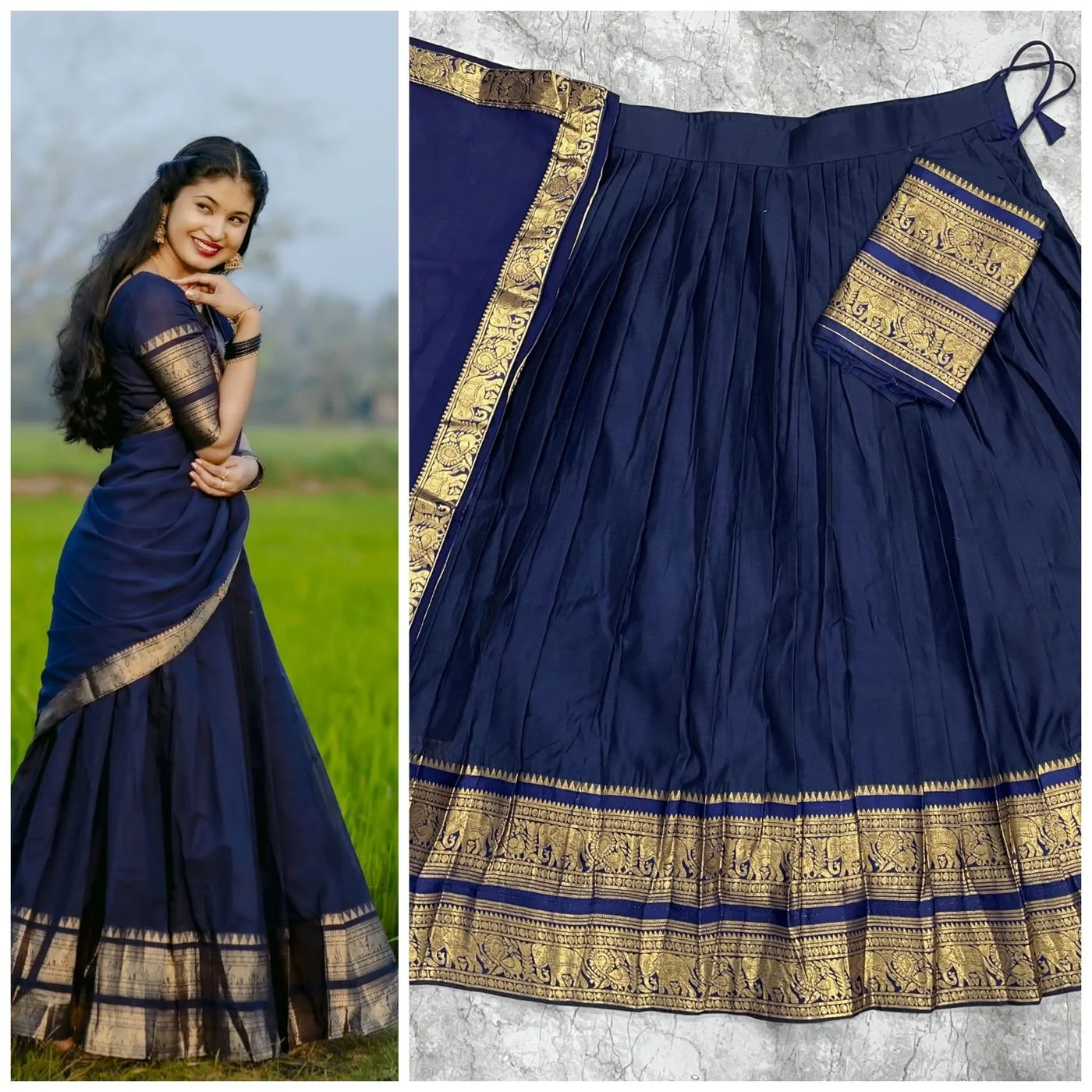 Tryloom Midnight Majesty Kanjivaram Silk Lehenga Set | Premium Zari Weaving Designer Wedding & Festive Ethnic Wear 1
