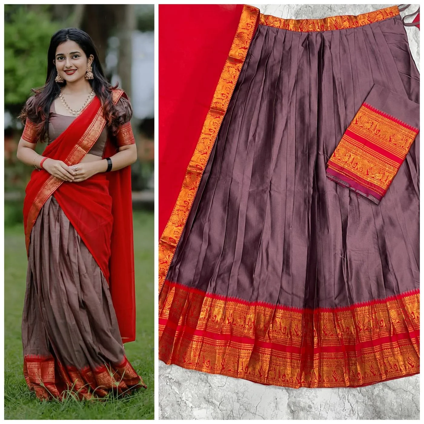 Tryloom Ruby Royale Kanjivaram Silk Lehenga Set | Premium Zari Weaving Designer Wedding & Festive Ethnic Wear