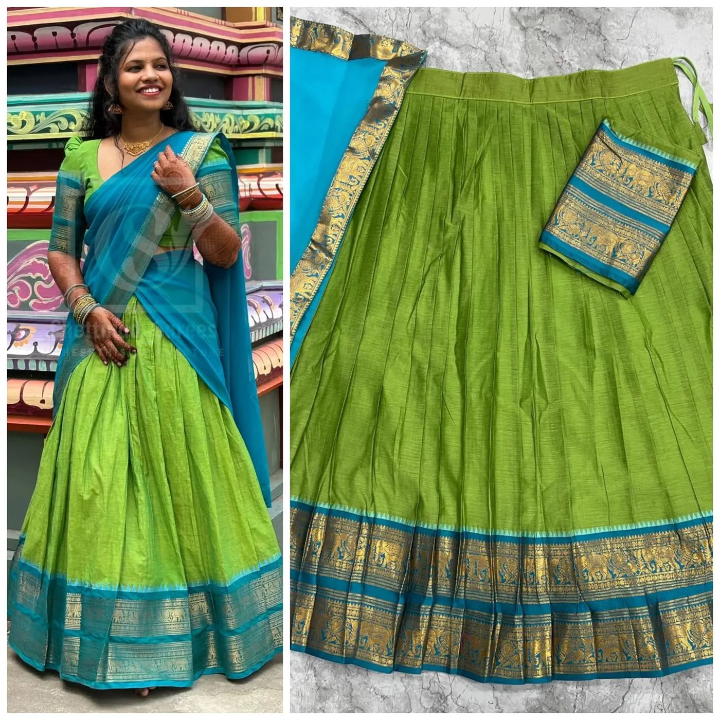Tryloom Emerald Lagoon Kanjivaram Silk Lehenga Set | Premium Zari Weaving Designer Wedding & Festive Ethnic Wear
