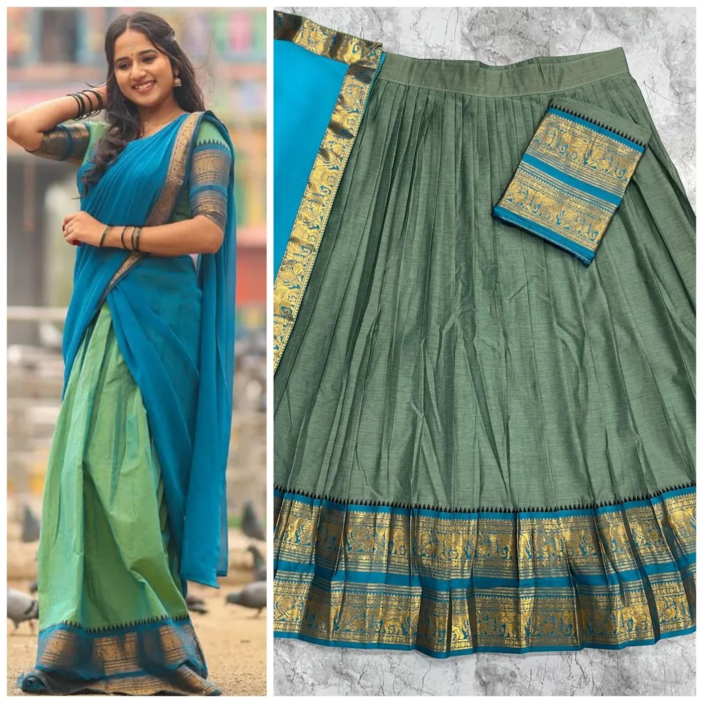 Tryloom Ocean Sage Kanjivaram Silk Lehenga Set | Premium Zari Weaving Designer Wedding & Festive Ethnic Wear 1