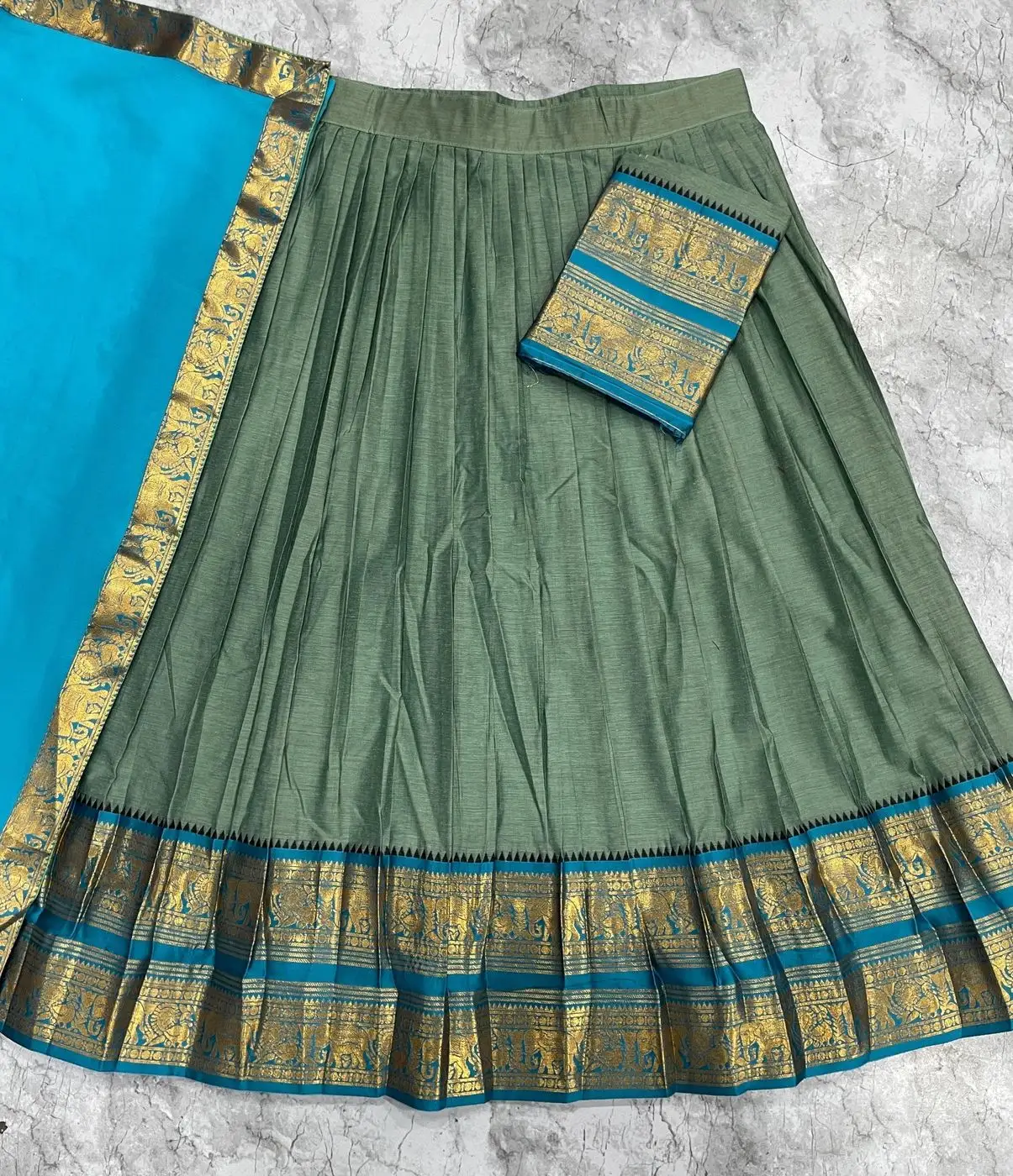 Tryloom Ocean Sage Kanjivaram Silk Lehenga Set | Premium Zari Weaving Designer Wedding & Festive Ethnic Wear 2