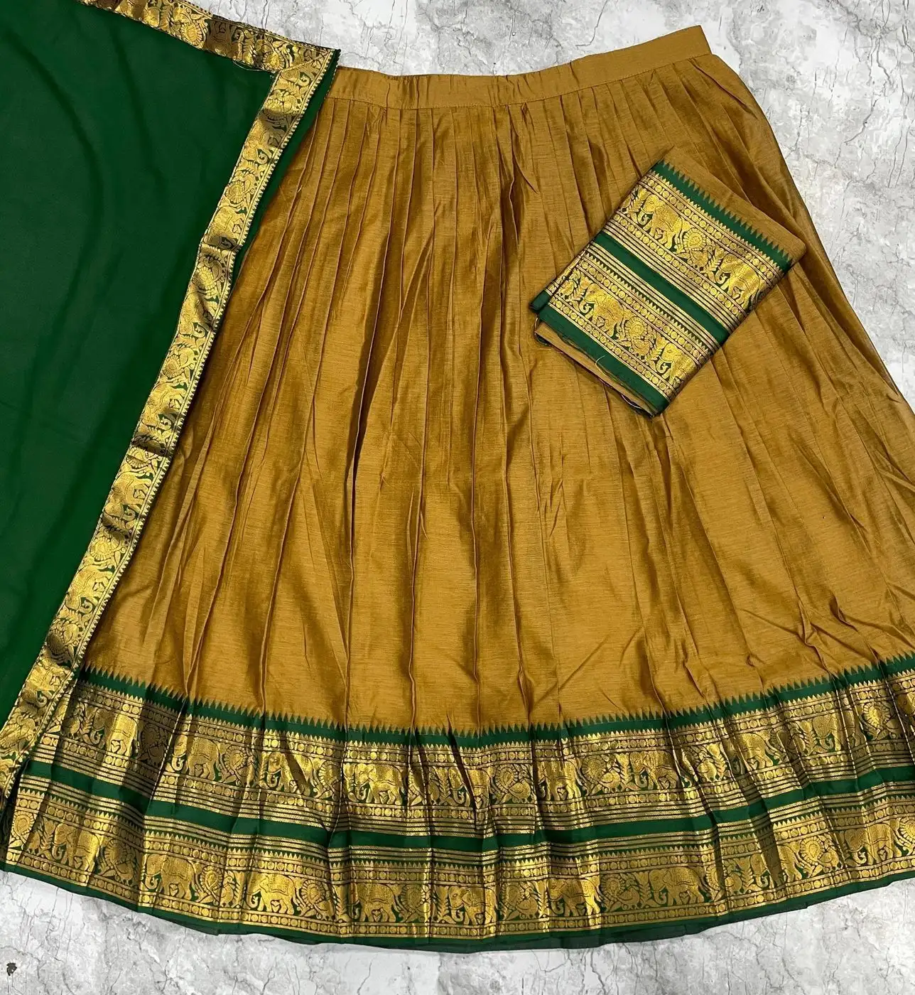 Tryloom Royal Olive Kanjivaram Silk Lehenga Set | Premium Zari Weaving Designer Wedding & Festive Ethnic Wear 2