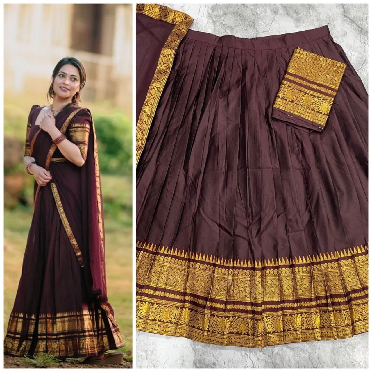 Tryloom Royal Cocoa Kanjivaram Silk Lehenga Set | Premium Zari Weaving Designer Wedding & Festive Ethnic Wear 1