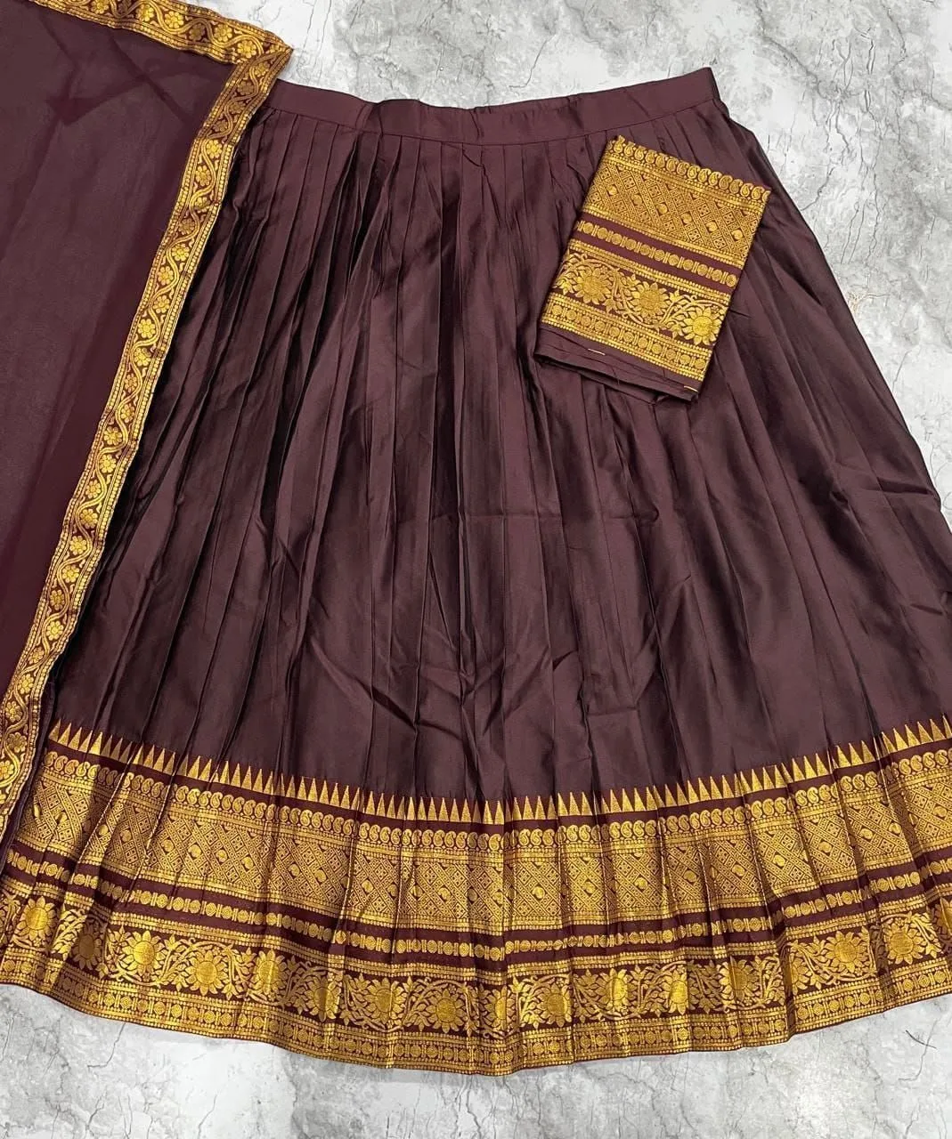 Tryloom Royal Cocoa Kanjivaram Silk Lehenga Set | Premium Zari Weaving Designer Wedding & Festive Ethnic Wear 2