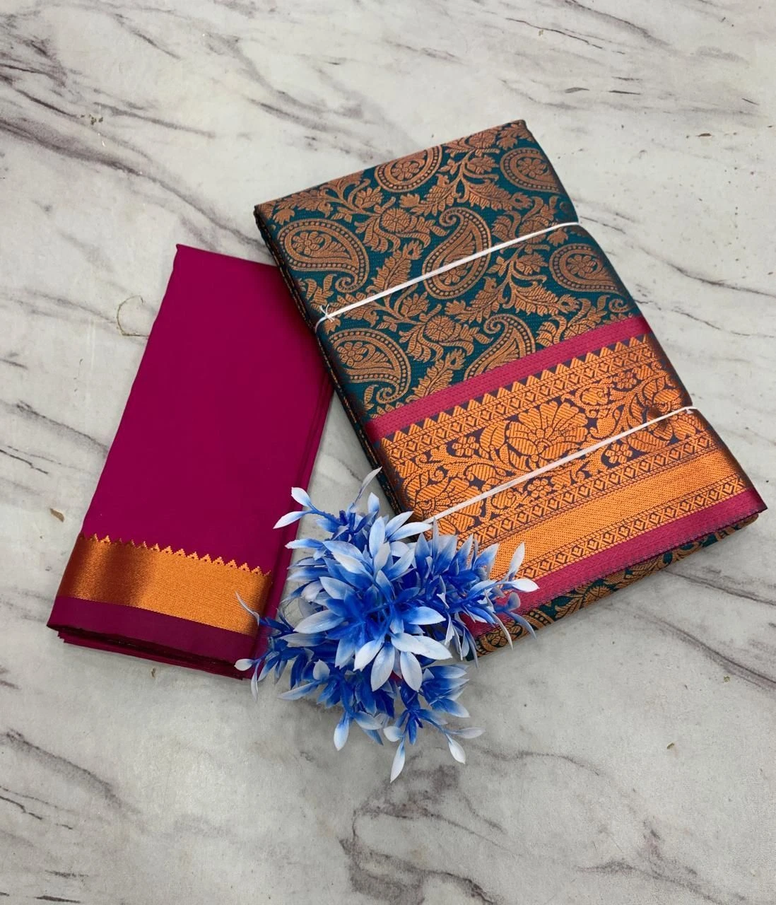 Tryloom Premium Jacquard Silk Pavadai Material with Contrast Blouse – Designer Ethnic Pattu Pavadai Set for Girls & Women 1