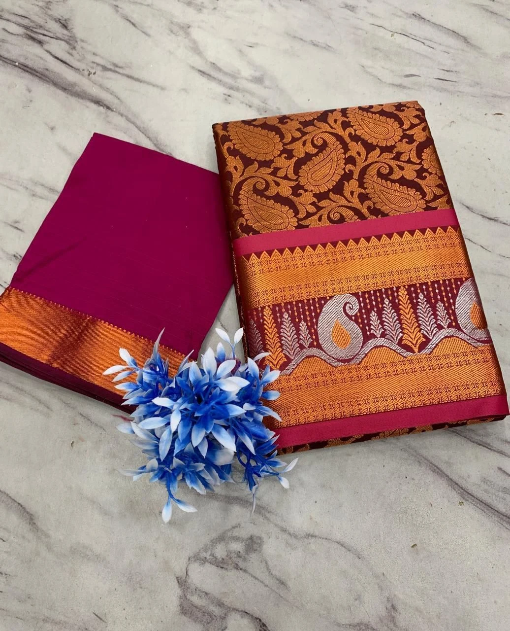 Tryloom Premium Jacquard Silk Pavadai Material with Contrast Blouse – Designer Ethnic Pattu Pavadai Set for Girls & Women 4