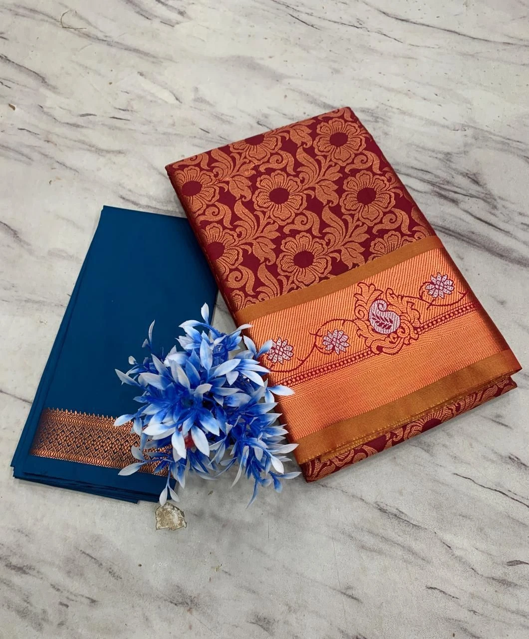 Tryloom Premium Jacquard Silk Pavadai Material with Contrast Blouse – Designer Ethnic Pattu Pavadai Set for Girls & Women 7