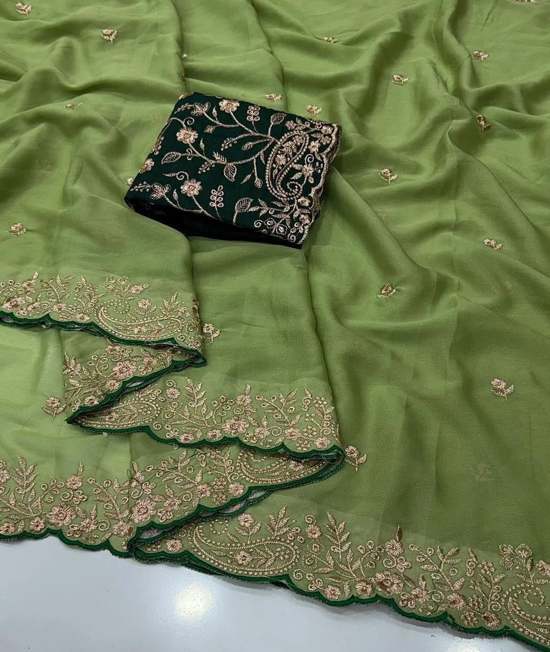 Tryloom Premium Star Georgette Embroidered Saree with Contrast Designer Blouse – Elegant Party Wear & Wedding Collection 1