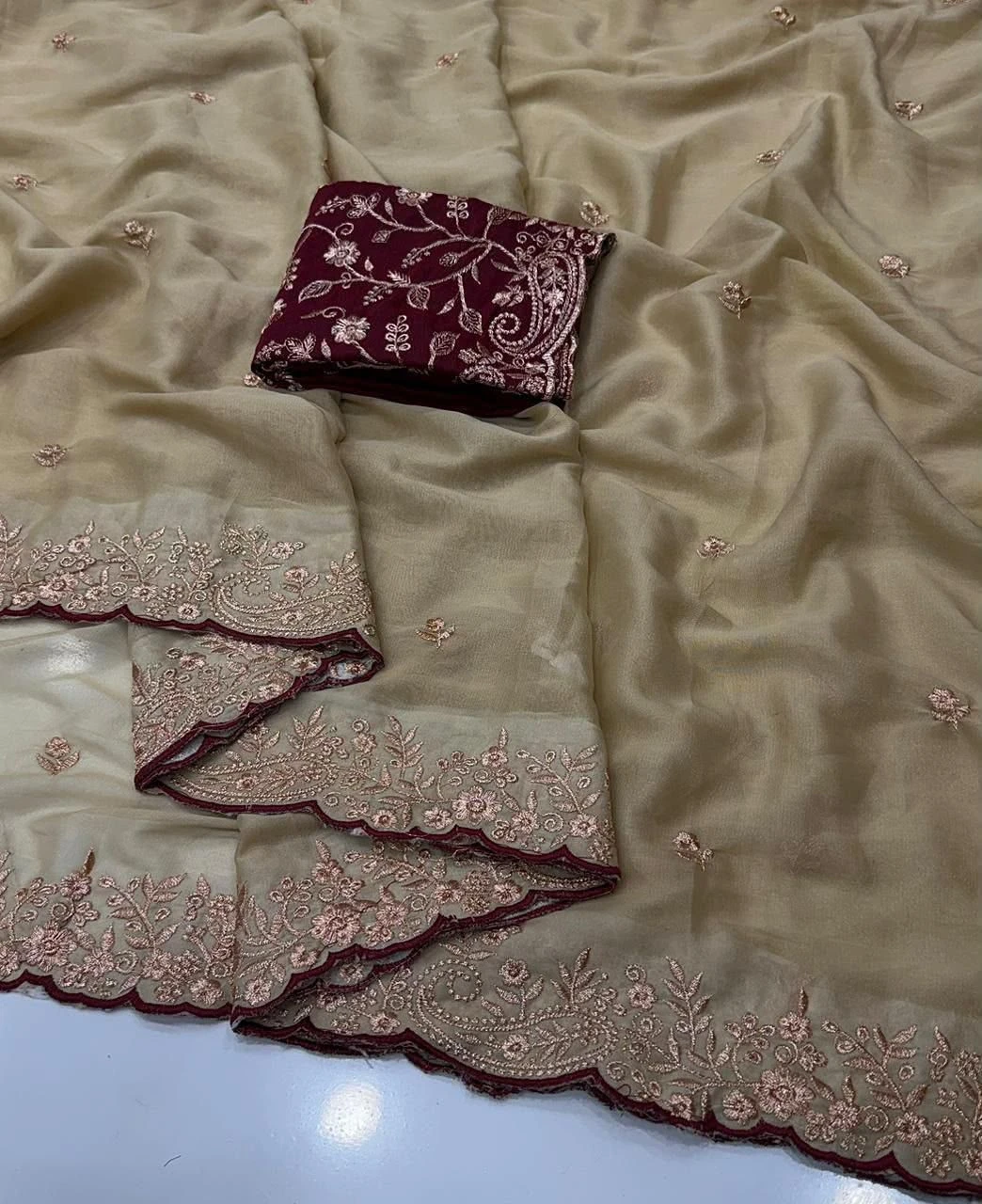 Tryloom Premium Star Georgette Embroidered Saree with Contrast Designer Blouse – Elegant Party Wear & Wedding Collection 8