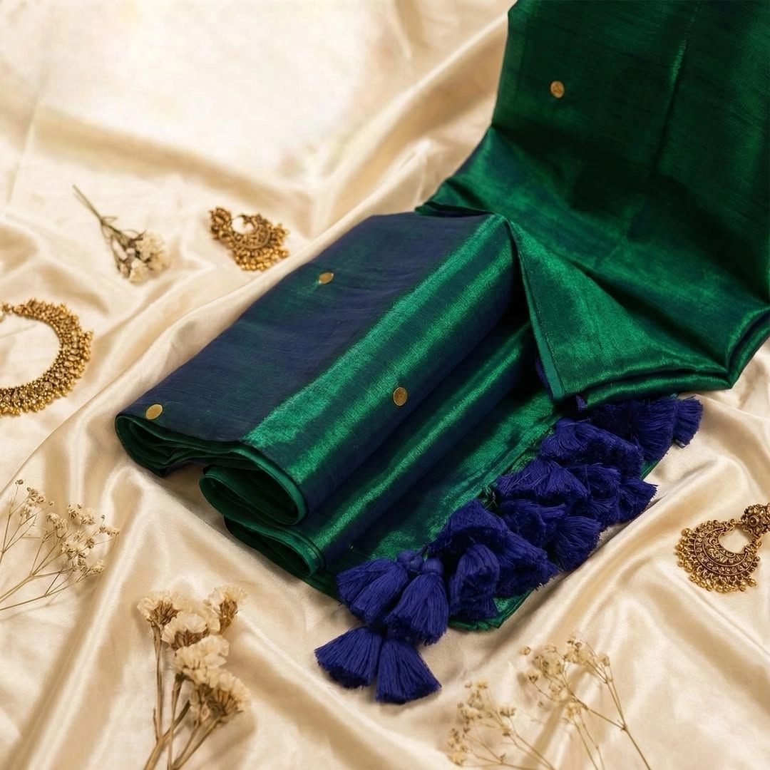 Tryloom Peacock Raga Tissue Soft Silk Saree – Premium Gini Work Designer Tissue Silk Saree with Gorgeous Tassel Pallu 1