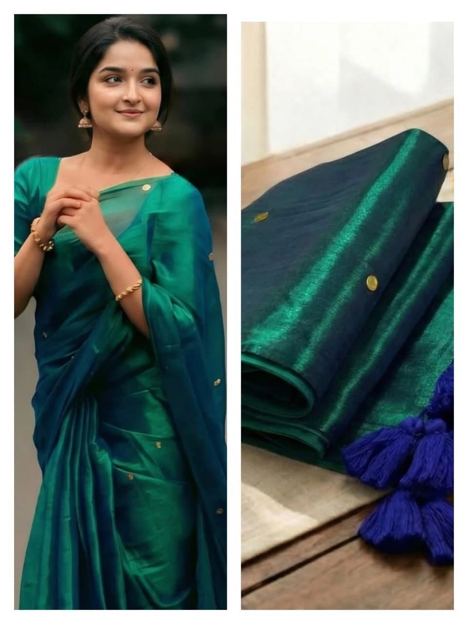 Tryloom Peacock Raga Tissue Soft Silk Saree – Premium Gini Work Designer Tissue Silk Saree with Gorgeous Tassel Pallu 4