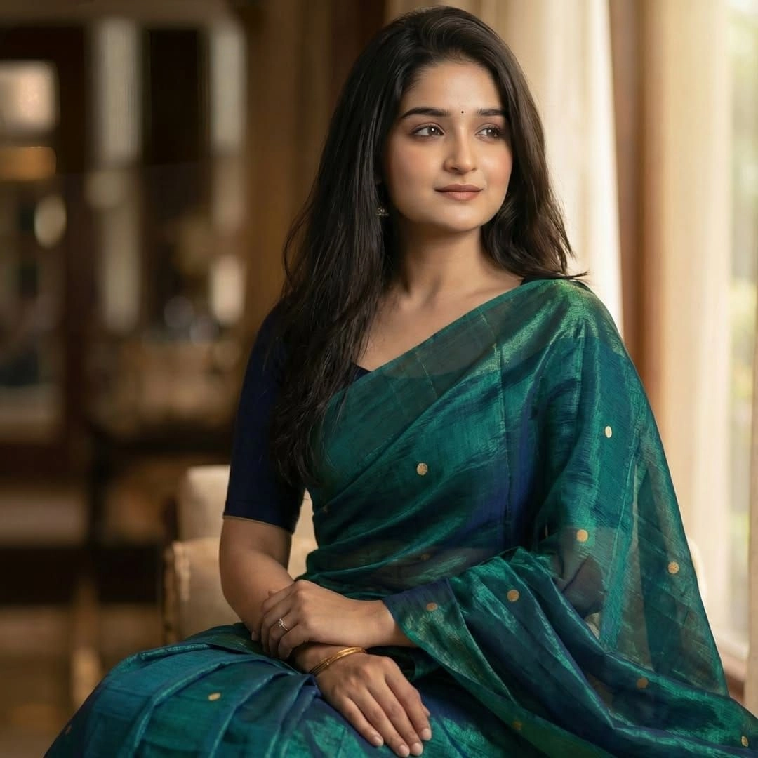 Tryloom Peacock Raga Tissue Soft Silk Saree – Premium Gini Work Designer Tissue Silk Saree with Gorgeous Tassel Pallu 5