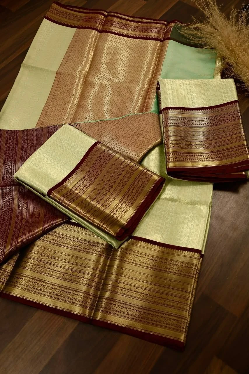 Tryloom Banarasi Semi Katan Soft Silk Saree – Premium Mango Booti Zari Weave with Designer Rich Pallu & Brocade Blouse 3