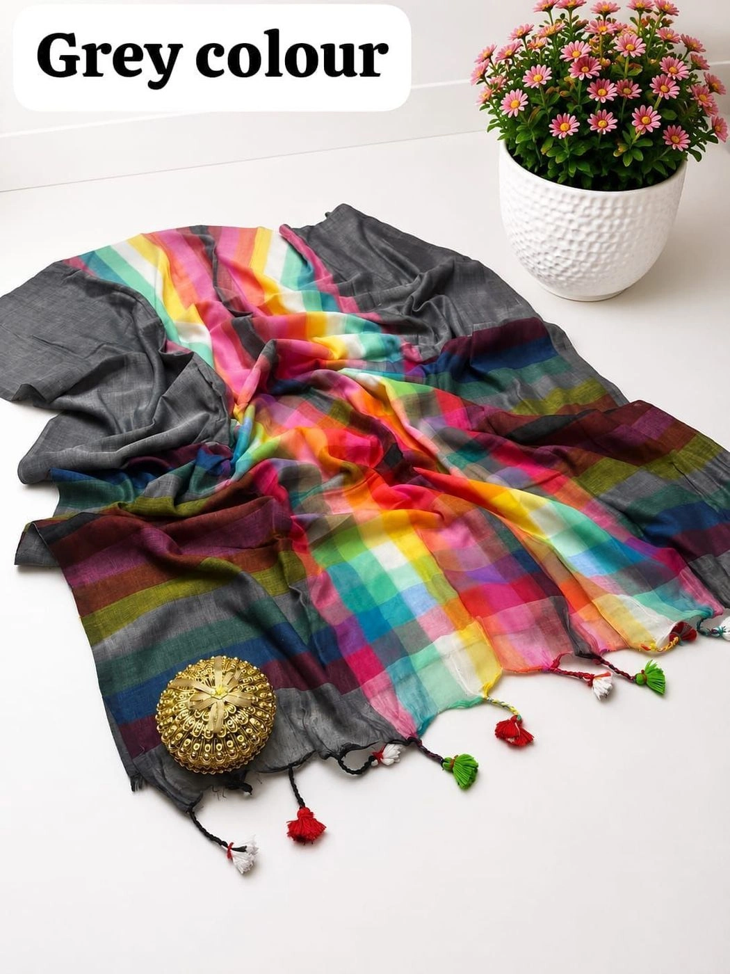 Tryloom Premium Slub Khadi Cotton Multi-Colour Checked Saree – Soft Lightweight Designer Casual & Festive Wear Saree 2