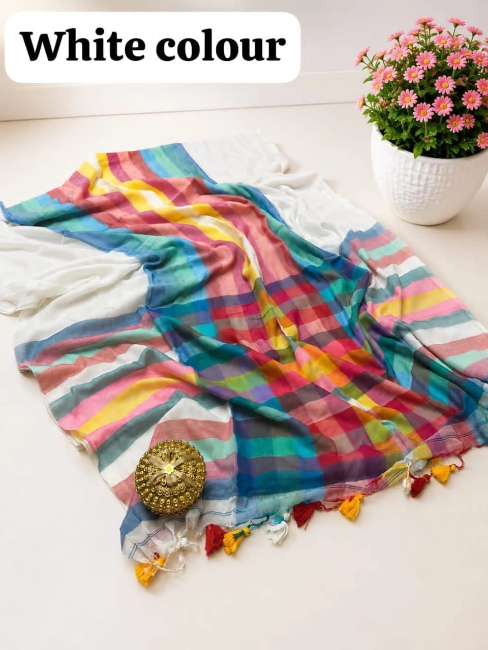 Tryloom Premium Slub Khadi Cotton Multi-Colour Checked Saree – Soft Lightweight Designer Casual & Festive Wear Saree 3