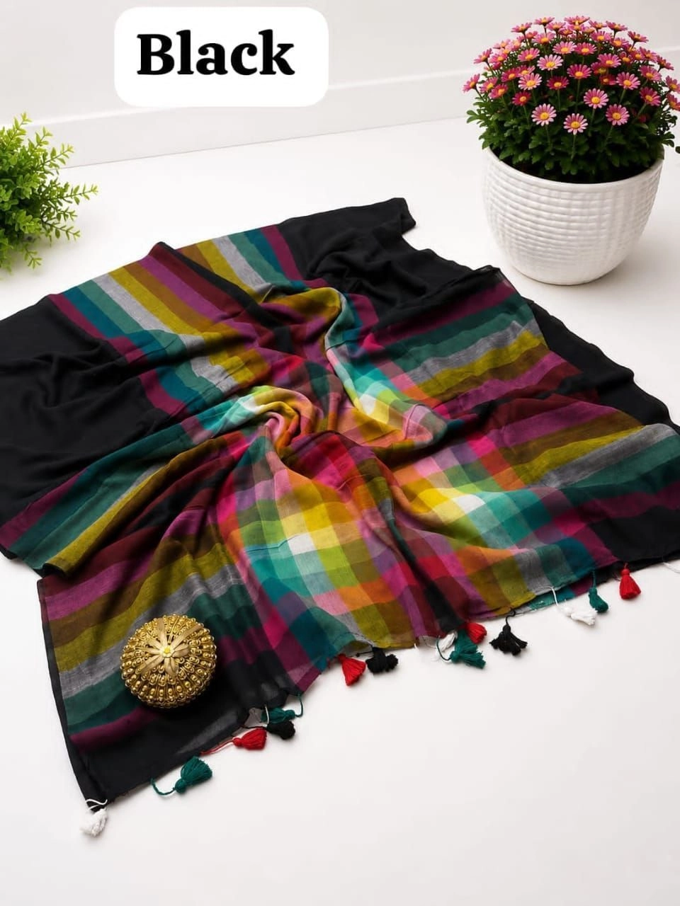 Tryloom Premium Slub Khadi Cotton Multi-Colour Checked Saree – Soft Lightweight Designer Casual & Festive Wear Saree 4