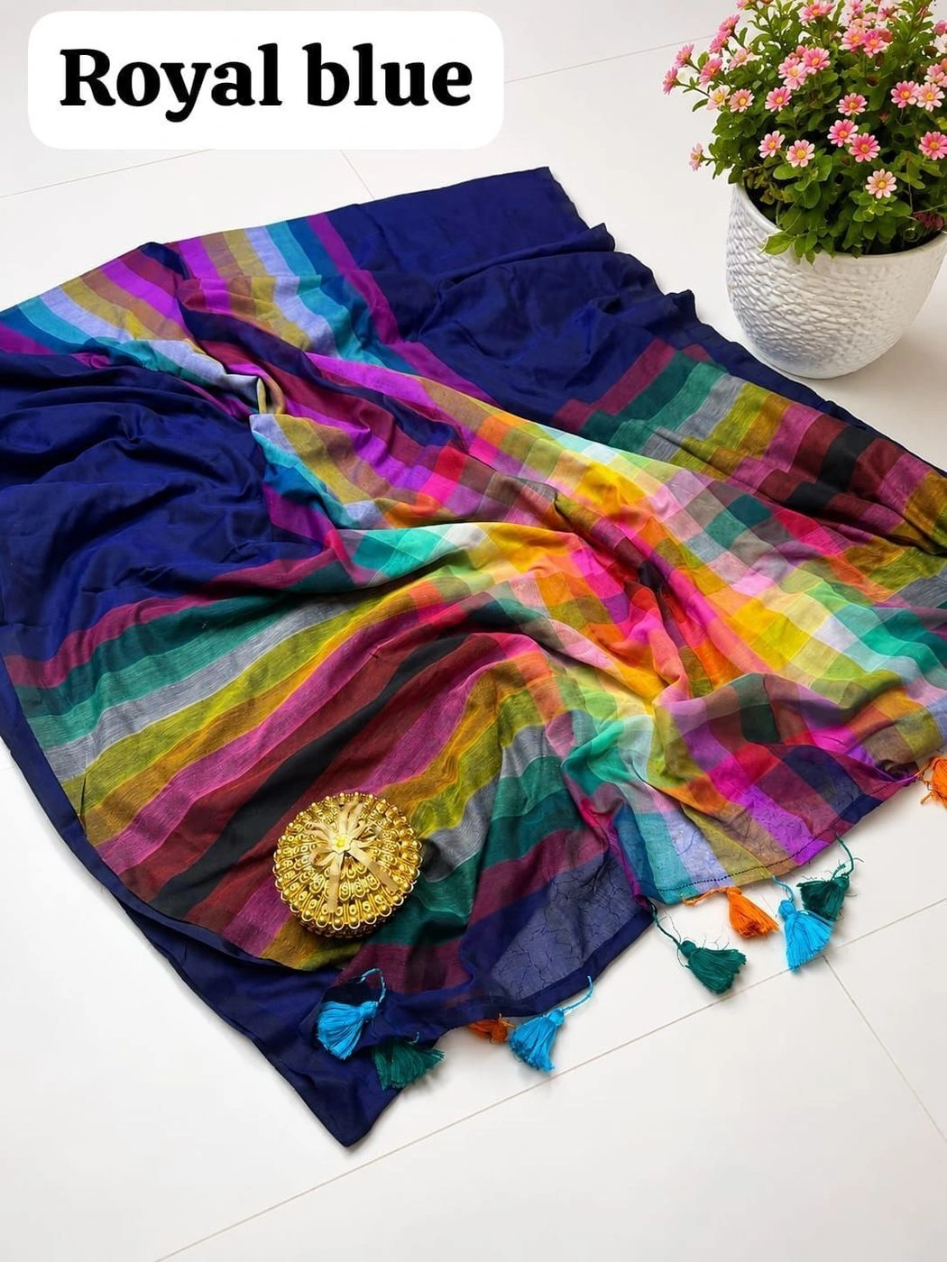 Tryloom Premium Slub Khadi Cotton Multi-Colour Checked Saree – Soft Lightweight Designer Casual & Festive Wear Saree 5
