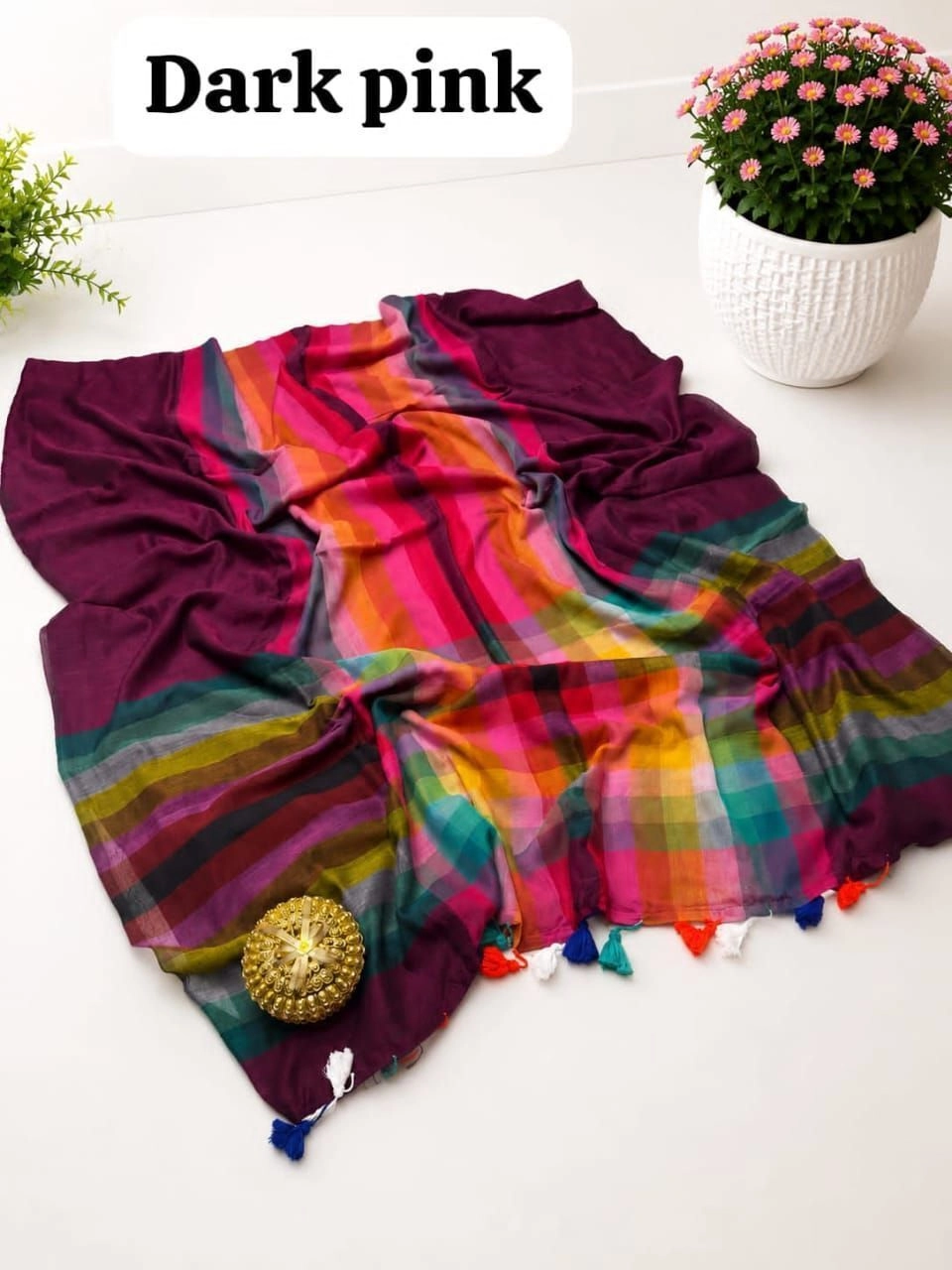 Tryloom Premium Slub Khadi Cotton Multi-Colour Checked Saree – Soft Lightweight Designer Casual & Festive Wear Saree 6