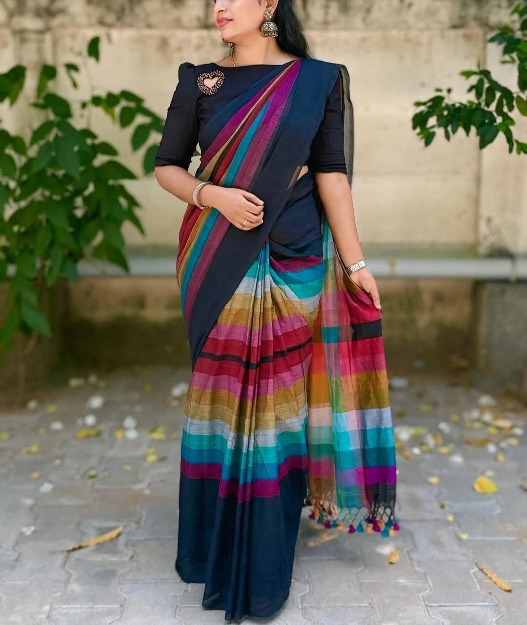 Tryloom Premium Slub Khadi Cotton Multi-Colour Checked Saree – Soft Lightweight Designer Casual & Festive Wear Saree 1