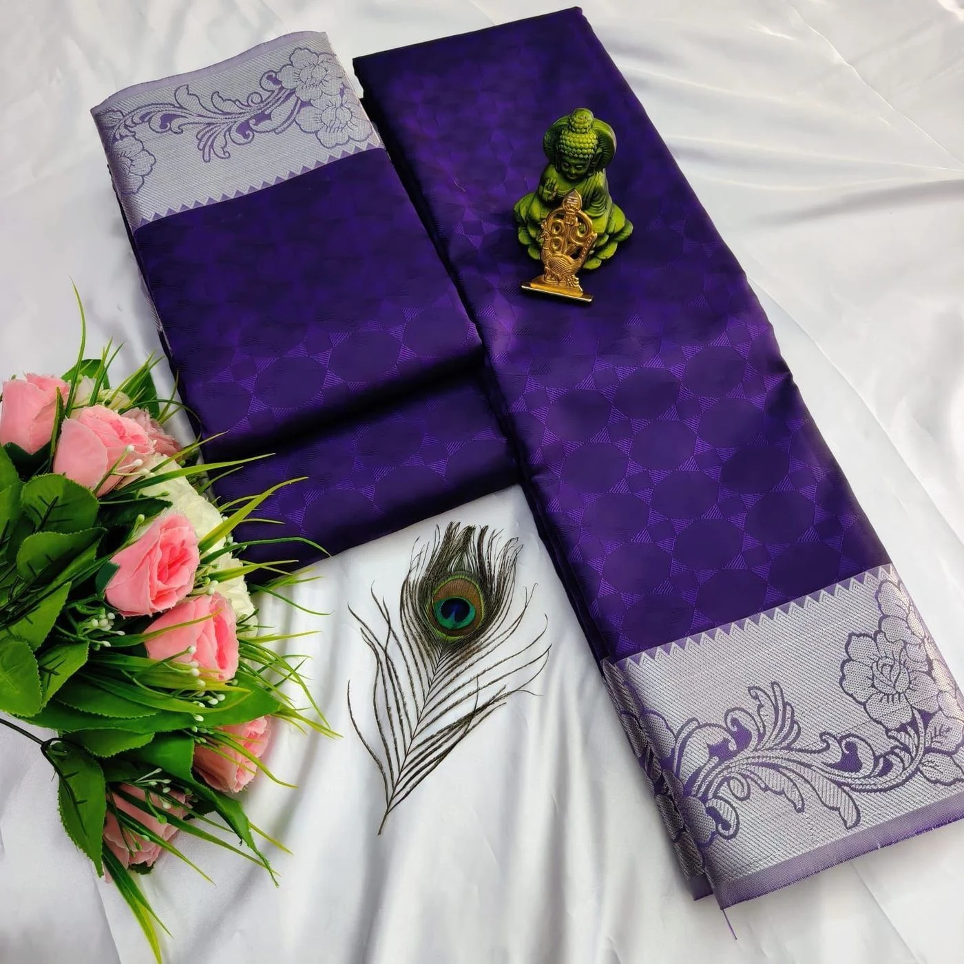 Tryloom 3D Embossed Karizma Silk Saree – Premium Soft Silk Saree with Copper & Silver Zari Designer Border 1