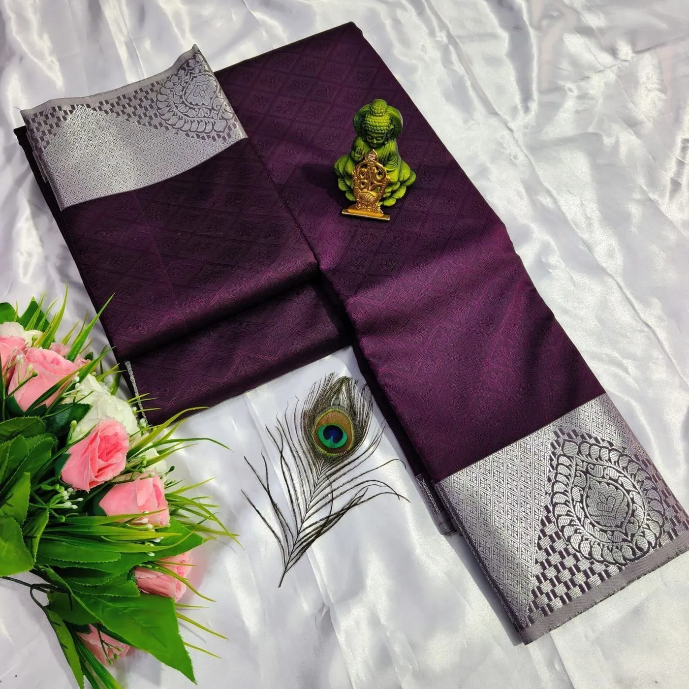 Tryloom 3D Embossed Karizma Silk Saree – Premium Soft Silk Saree with Copper & Silver Zari Designer Border 2