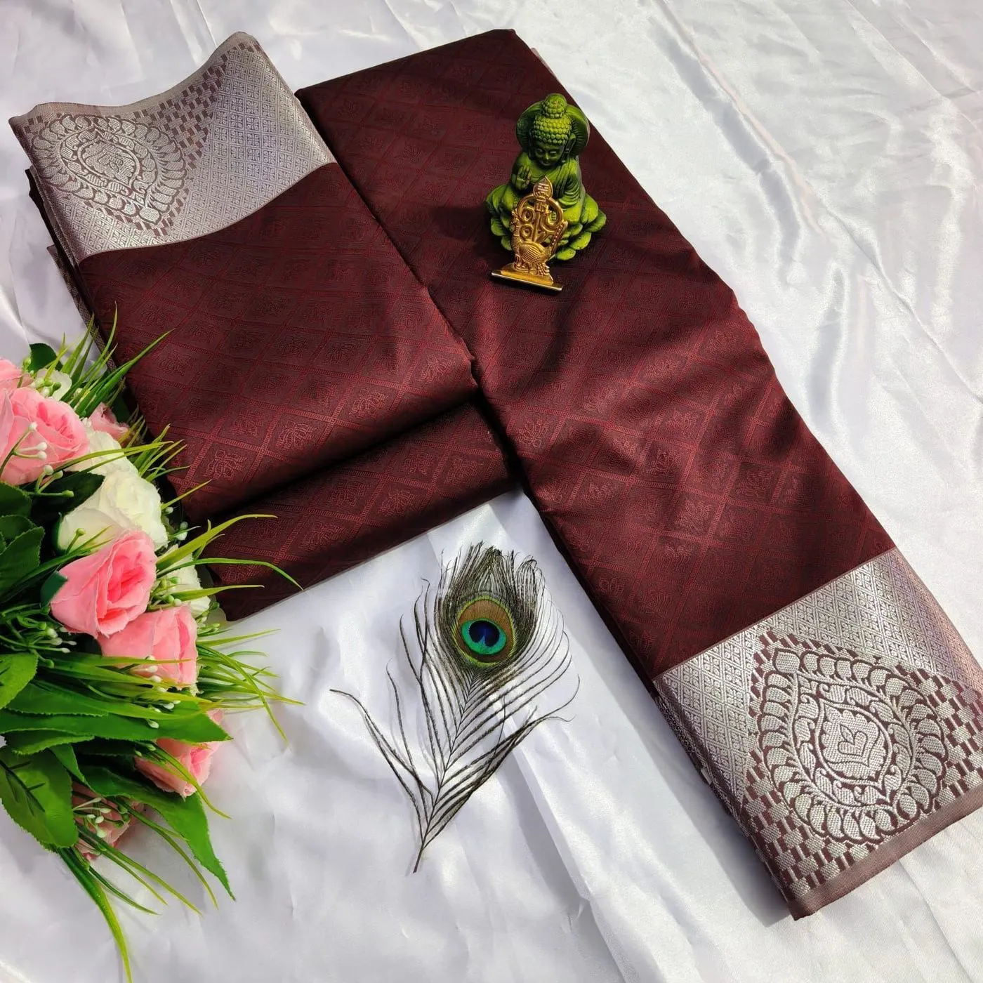 Tryloom 3D Embossed Karizma Silk Saree – Premium Soft Silk Saree with Copper & Silver Zari Designer Border 3