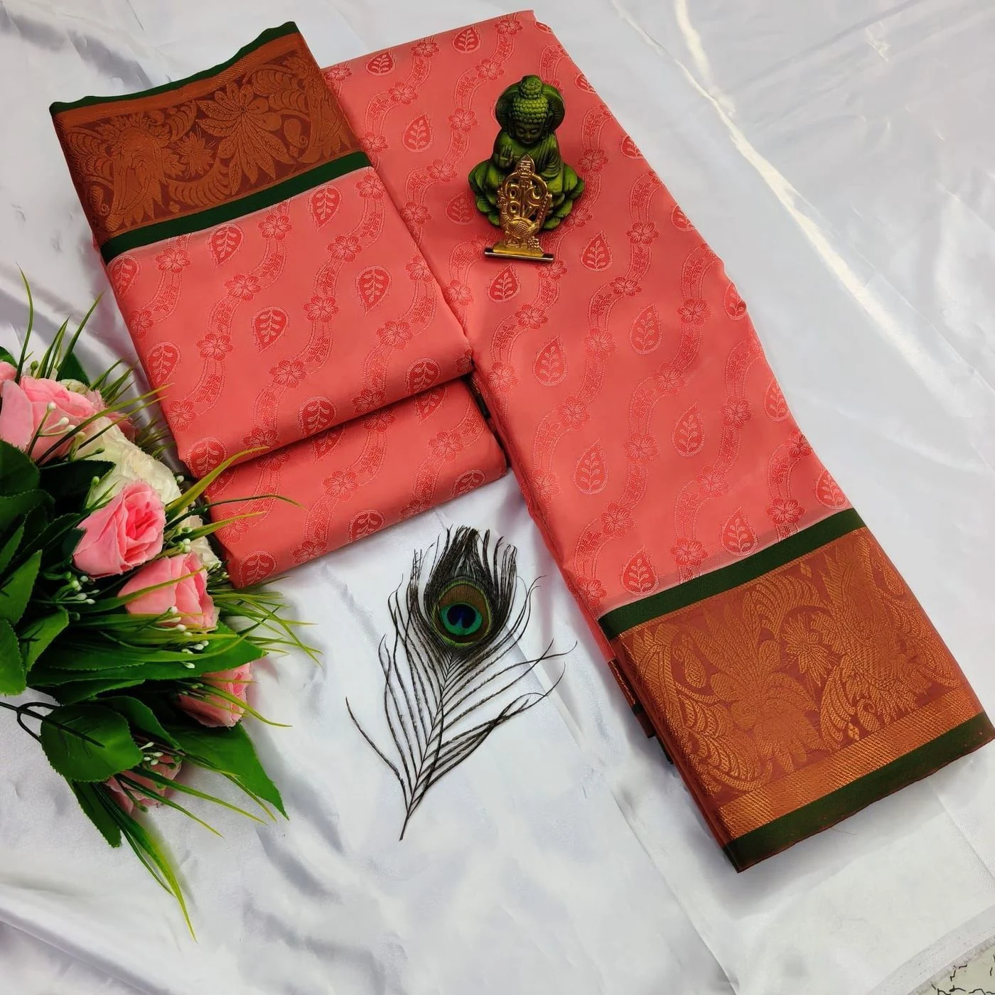 Tryloom 3D Embossed Karizma Silk Saree – Premium Soft Silk Saree with Copper & Silver Zari Designer Border 2