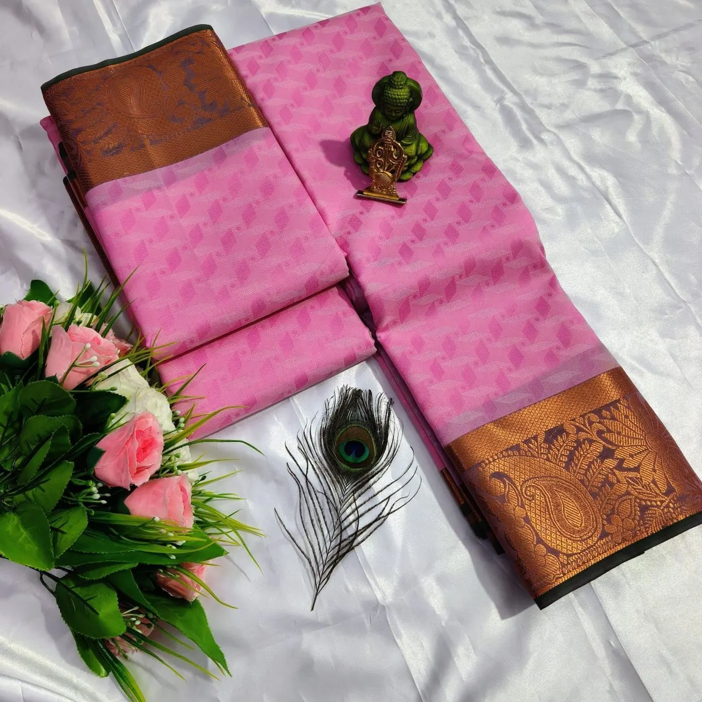 Tryloom 3D Embossed Karizma Silk Saree – Premium Soft Silk Saree with Copper & Silver Zari Designer Border 3