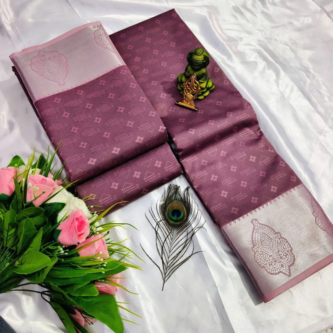 Tryloom 3D Embossed Karizma Silk Saree – Premium Soft Silk Saree with Copper & Silver Zari Designer Border 3