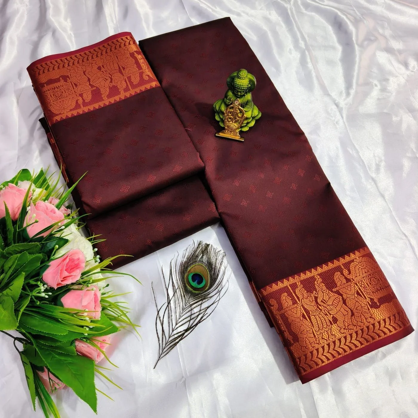 Tryloom 3D Embossed Karizma Silk Saree – Premium Soft Silk Saree with Copper & Silver Zari Designer Border 1