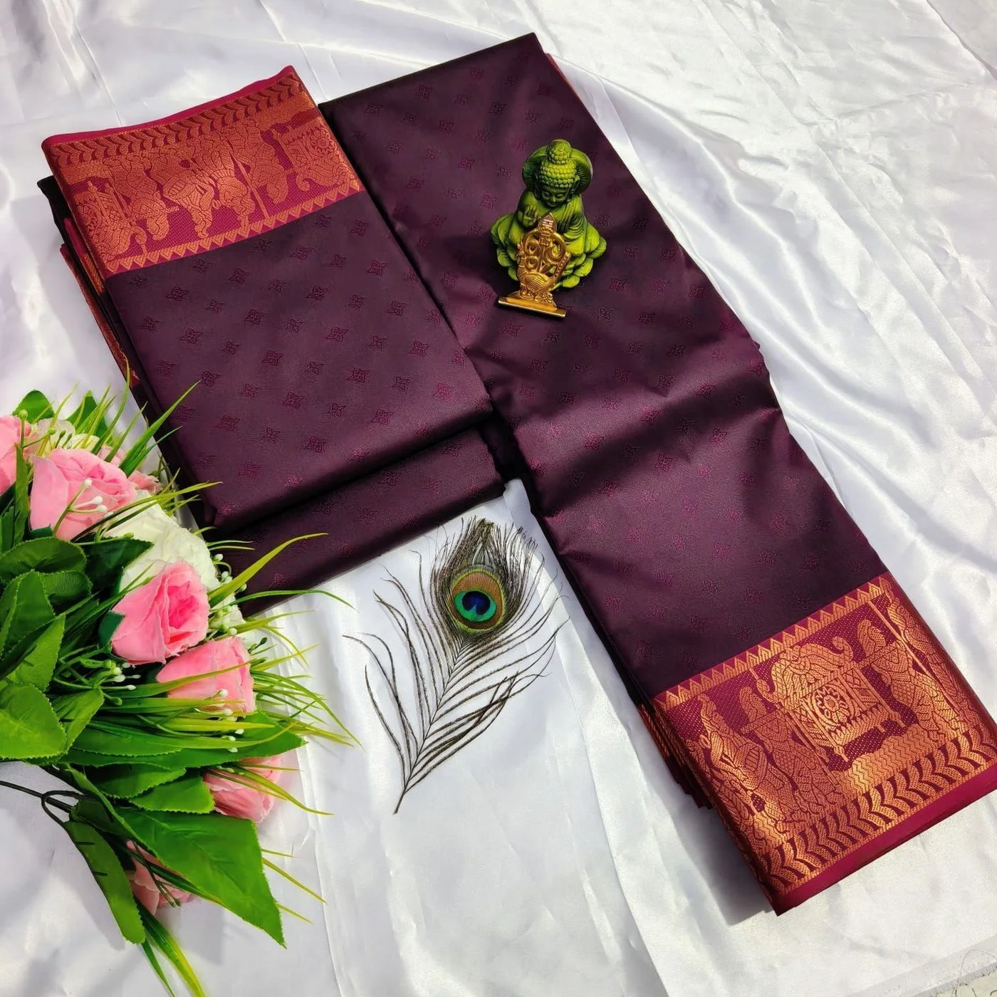 Tryloom 3D Embossed Karizma Silk Saree – Premium Soft Silk Saree with Copper & Silver Zari Designer Border 2