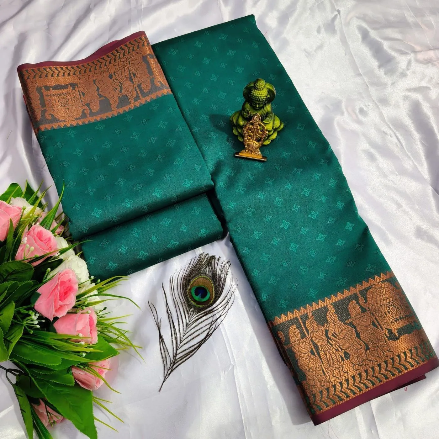 Tryloom 3D Embossed Karizma Silk Saree – Premium Soft Silk Saree with Copper & Silver Zari Designer Border 3