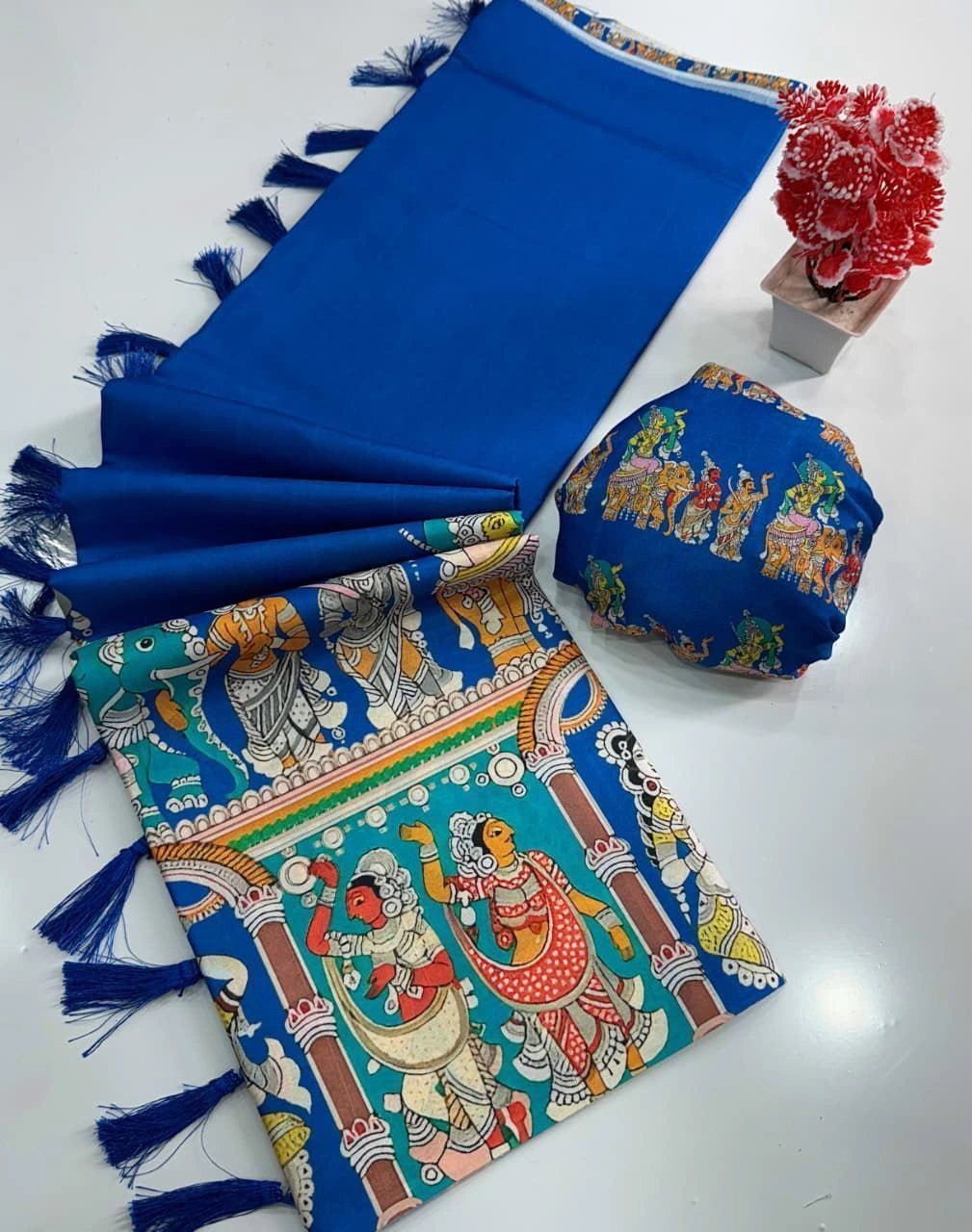 Tryloom Heritage Handloom Tussar Silk Kalamkari Saree – Premium Digital Print Tassel Pallu Saree 6