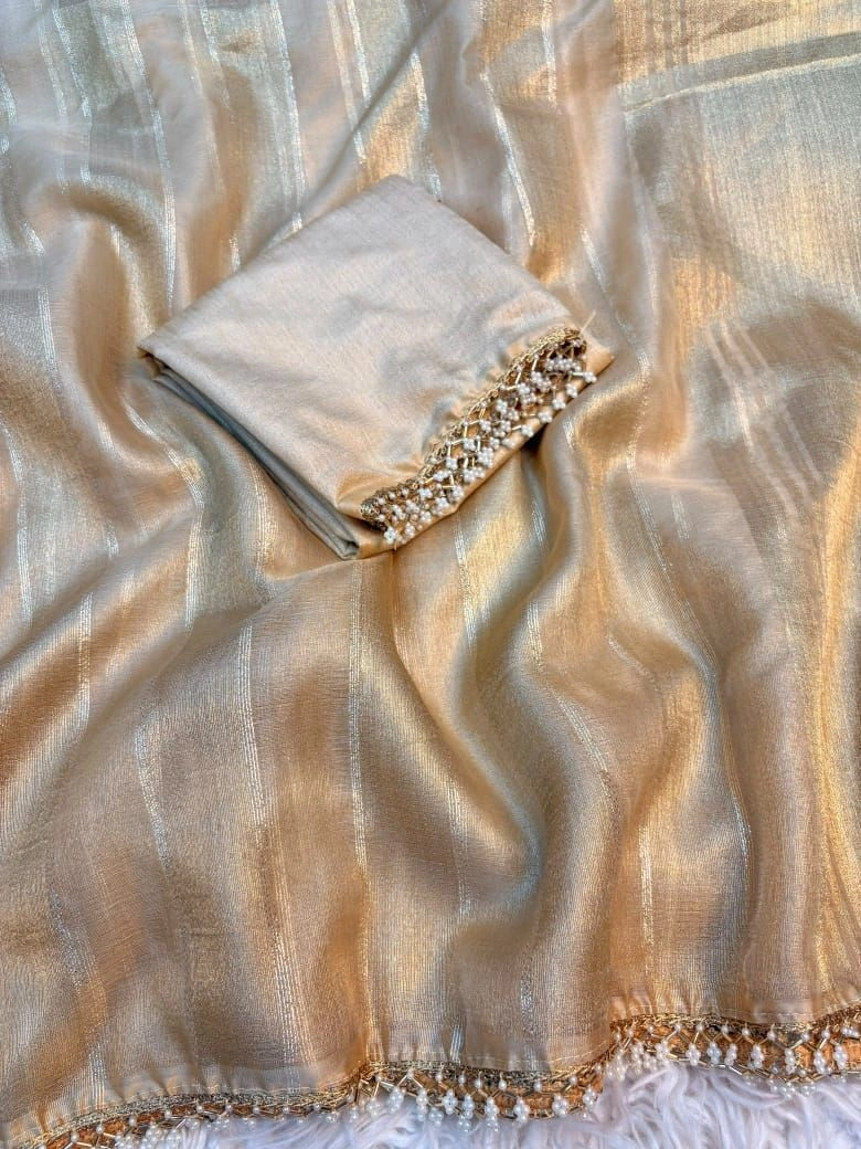 Tryloom Luxe Tissue Organza Pearl Lace Saree – Premium Single Colour Party Wear Designer Saree 2
