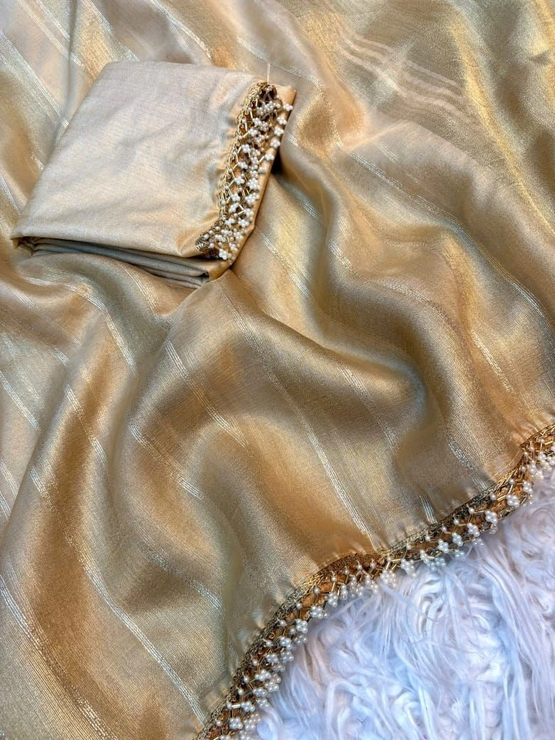 Tryloom Luxe Tissue Organza Pearl Lace Saree – Premium Single Colour Party Wear Designer Saree 3