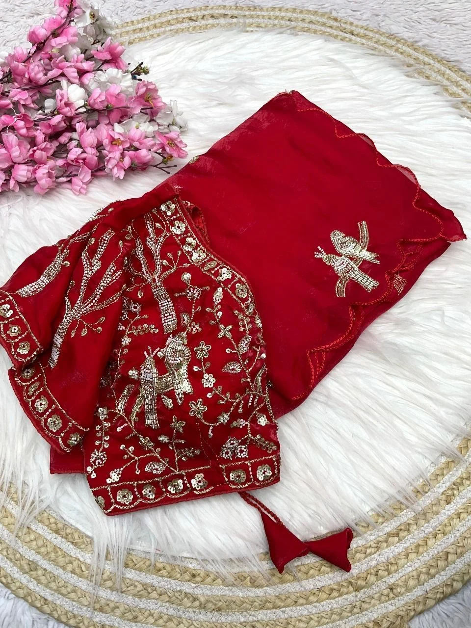 Tryloom Koyal Designer Pure Soft Fandy Satin Silk Saree | Handwork Cutwork Border Party Wear Saree with Stitched Blouse 4