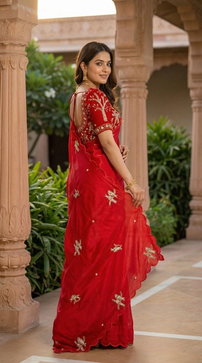 Tryloom Koyal Designer Pure Soft Fandy Satin Silk Saree | Handwork Cutwork Border Party Wear Saree with Stitched Blouse 7