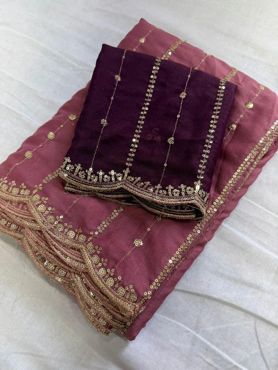 Tryloom Royal Star Georgette Sequence Work Saree | Premium Party Wear Designer Saree with Contrast Running Blouse 1