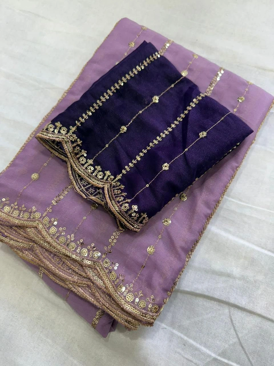 Tryloom Royal Star Georgette Sequence Work Saree | Premium Party Wear Designer Saree with Contrast Running Blouse 2