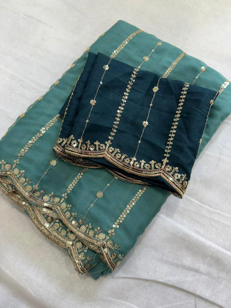 Tryloom Royal Star Georgette Sequence Work Saree | Premium Party Wear Designer Saree with Contrast Running Blouse 4