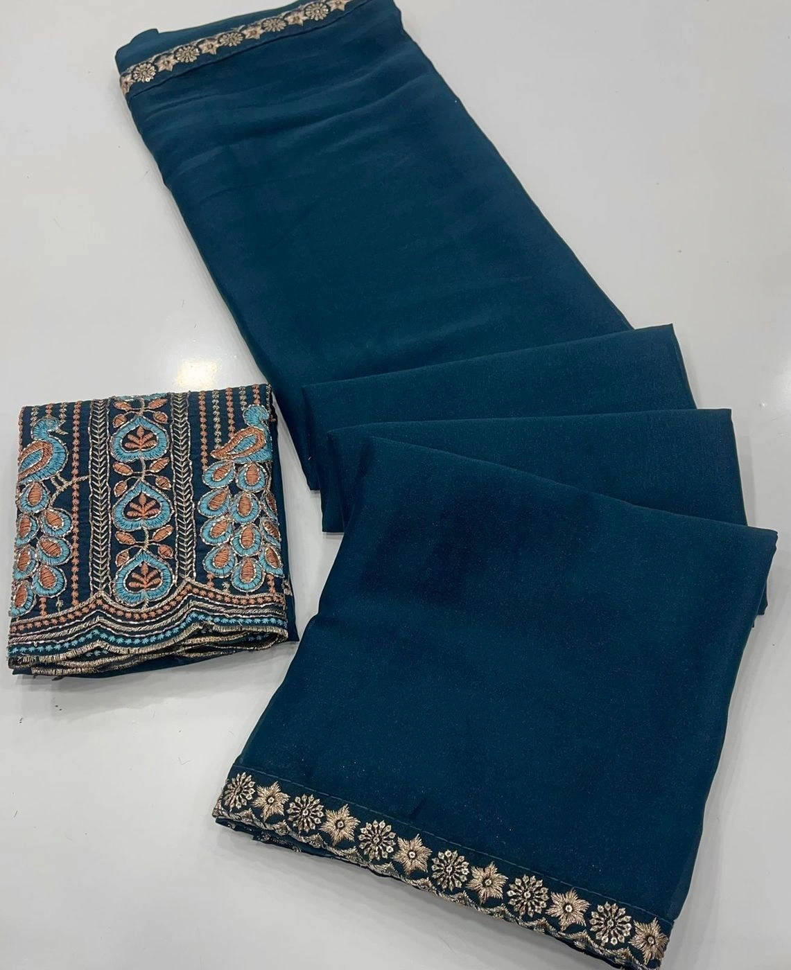 Tryloom Royal Satin Space Silk Embroidered Saree | Premium Sequins Work Designer Party Wear Saree with Heavy Embroidered Blouse 2
