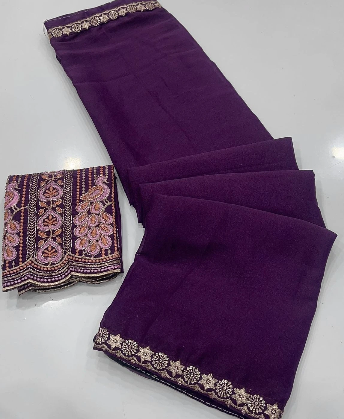 Tryloom Royal Satin Space Silk Embroidered Saree | Premium Sequins Work Designer Party Wear Saree with Heavy Embroidered Blouse 5