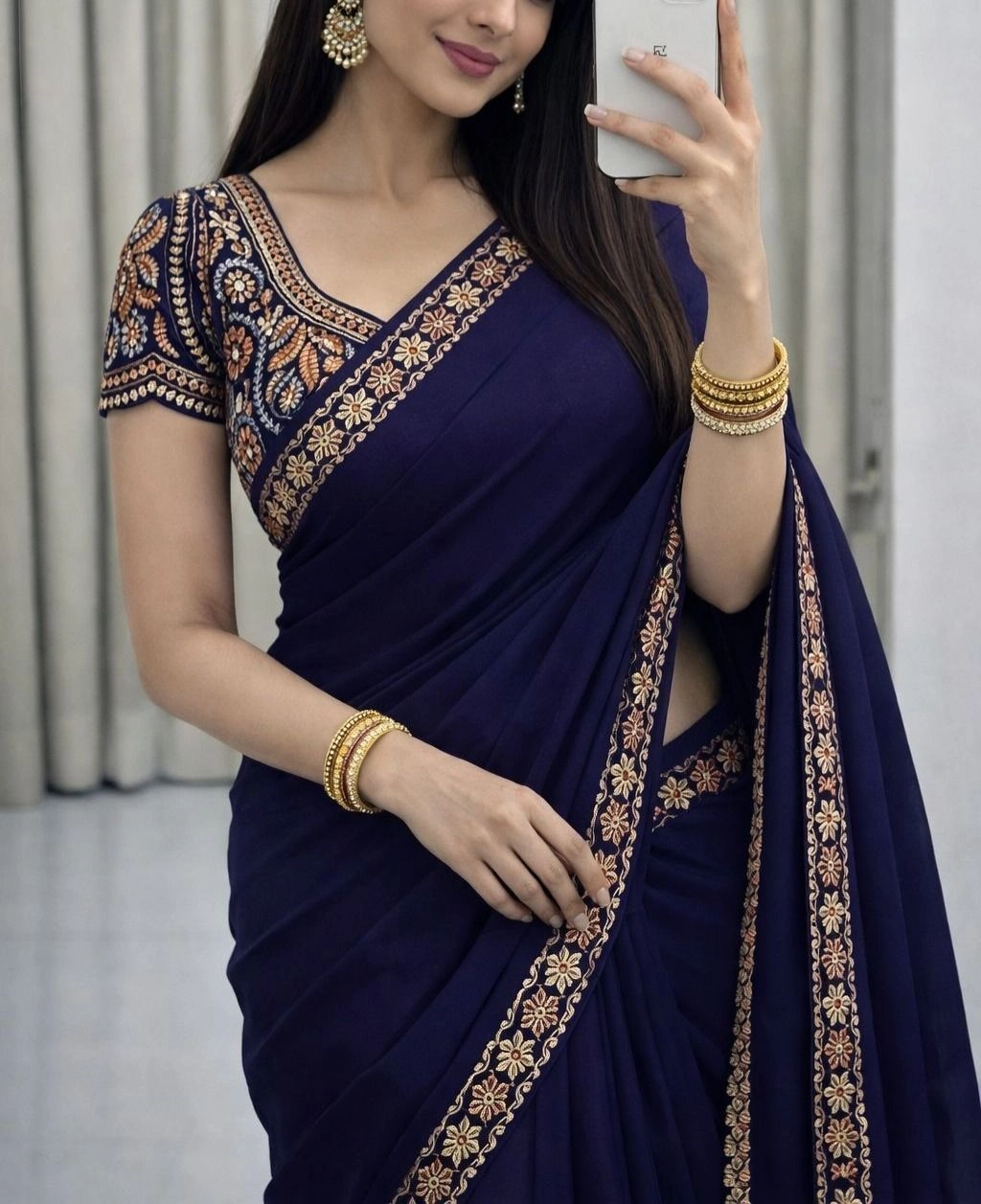 Tryloom Royal Satin Space Silk Embroidered Saree | Premium Sequins Work Designer Party Wear Saree with Heavy Embroidered Blouse 12