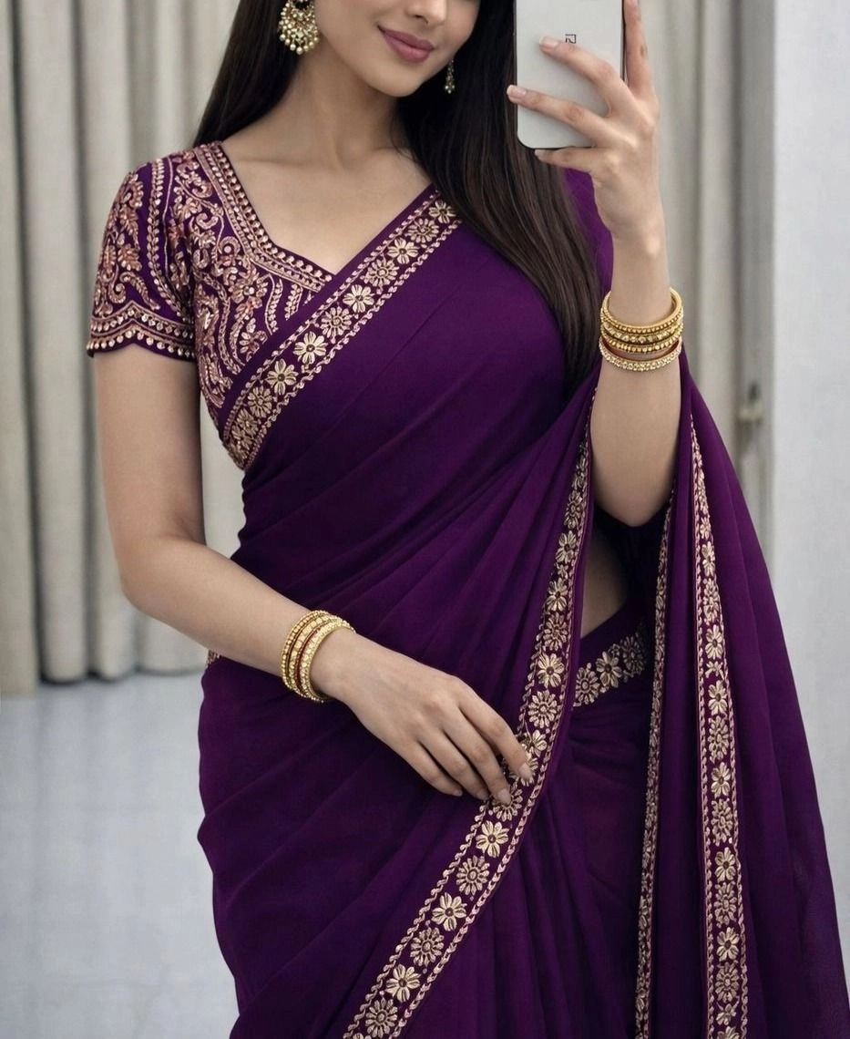Tryloom Royal Satin Space Silk Embroidered Saree | Premium Sequins Work Designer Party Wear Saree with Heavy Embroidered Blouse 10