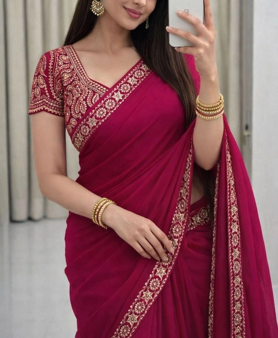 Tryloom Royal Satin Space Silk Embroidered Saree | Premium Sequins Work Designer Party Wear Saree with Heavy Embroidered Blouse 8