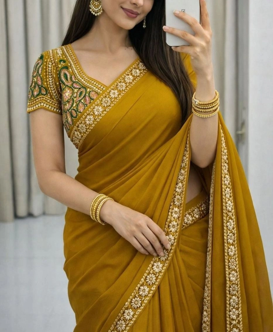 Tryloom Royal Satin Space Silk Embroidered Saree | Premium Sequins Work Designer Party Wear Saree with Heavy Embroidered Blouse 7