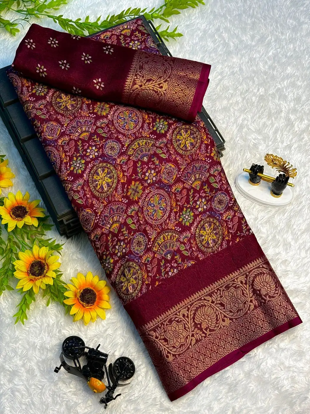 Tryloom Royal Ajarakh Georgette Silk Saree | Premium Washable Designer Office & Festive Wear Saree with Matching Blouse 1