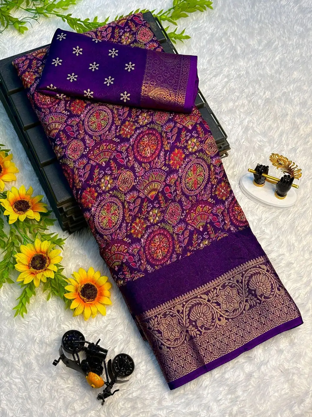 Tryloom Royal Ajarakh Georgette Silk Saree | Premium Washable Designer Office & Festive Wear Saree with Matching Blouse 2