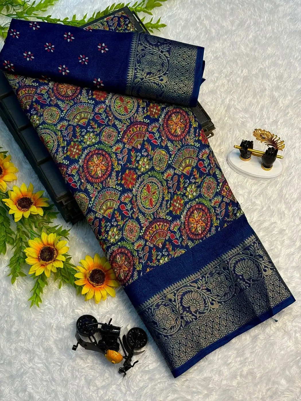 Tryloom Royal Ajarakh Georgette Silk Saree | Premium Washable Designer Office & Festive Wear Saree with Matching Blouse 3